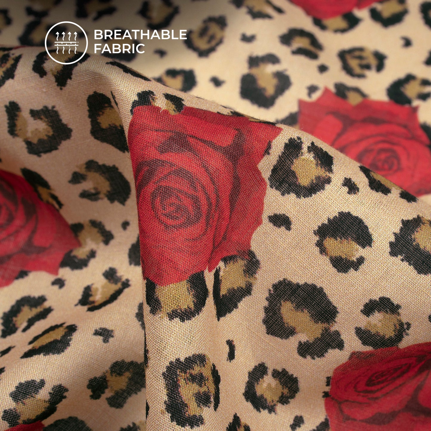 Rose Red Floral Digital Print Cotton Mulmul Fabric