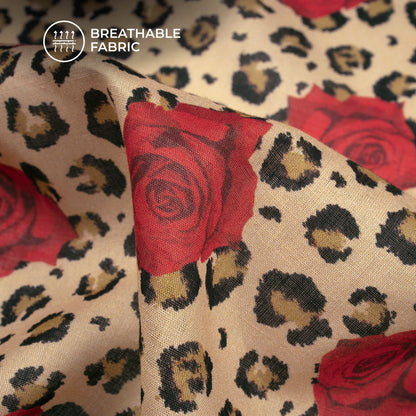 Rose Red Floral Digital Print Cotton Mulmul Fabric