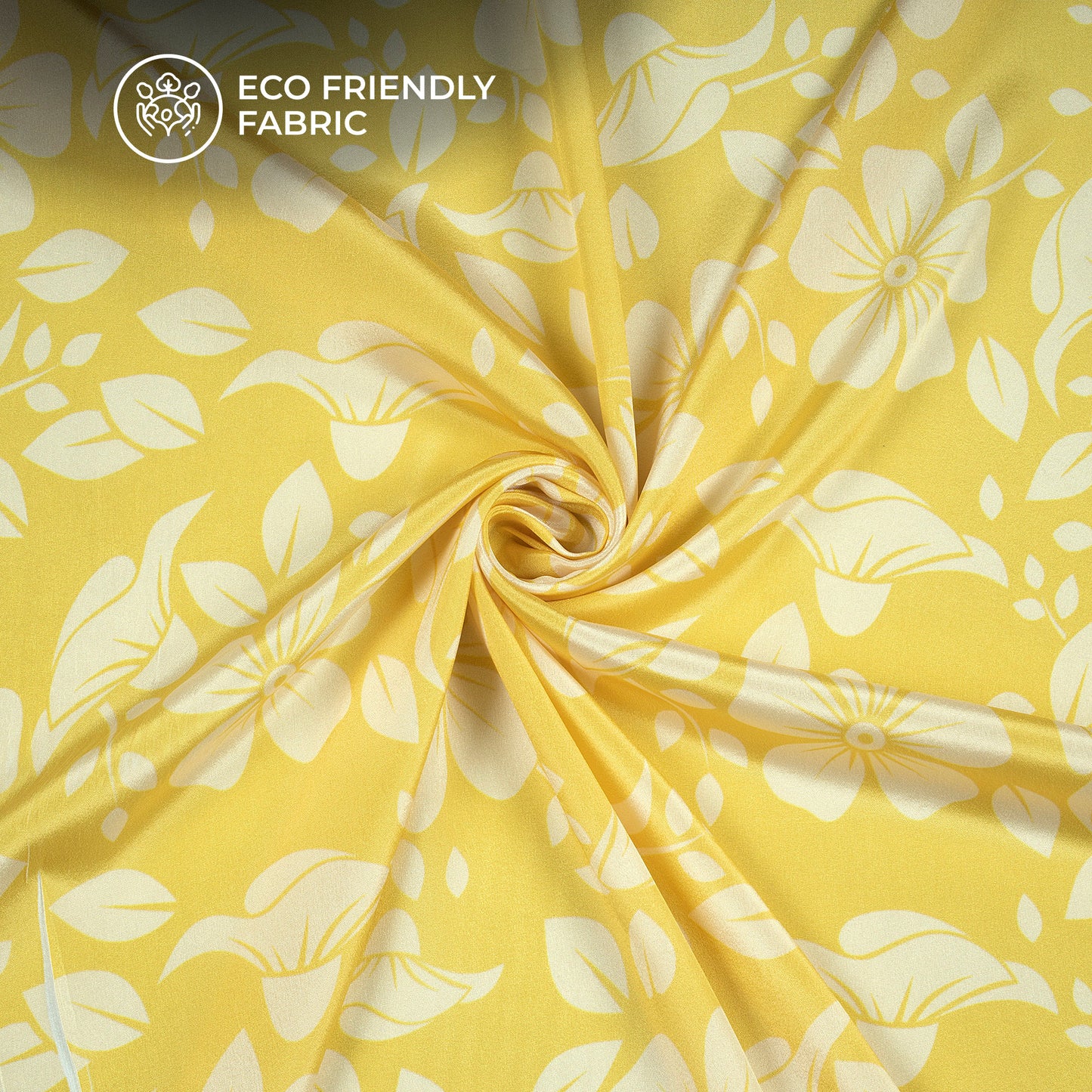 Bright Yellow Floral Digital Print Crepe Silk Fabric