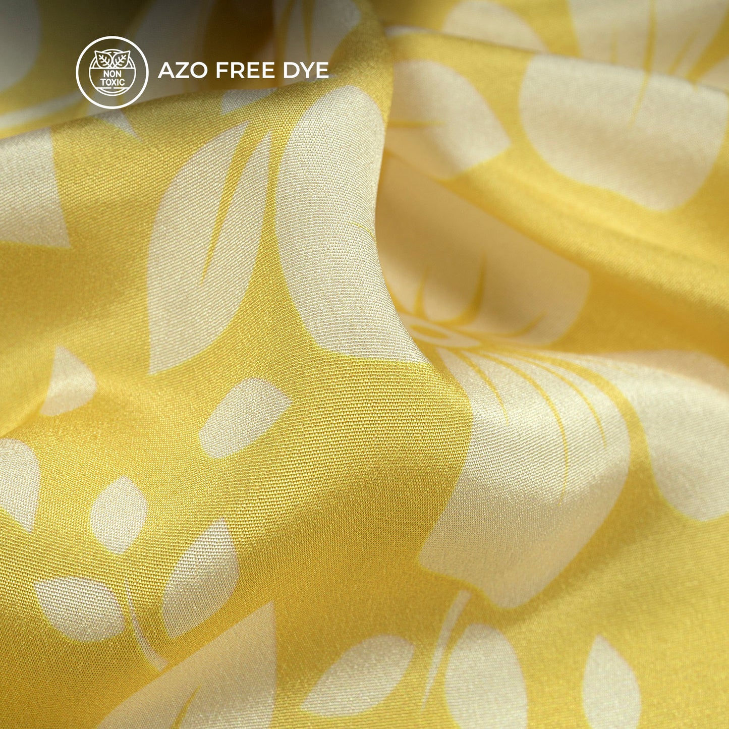 Bright Yellow Floral Digital Print Crepe Silk Fabric