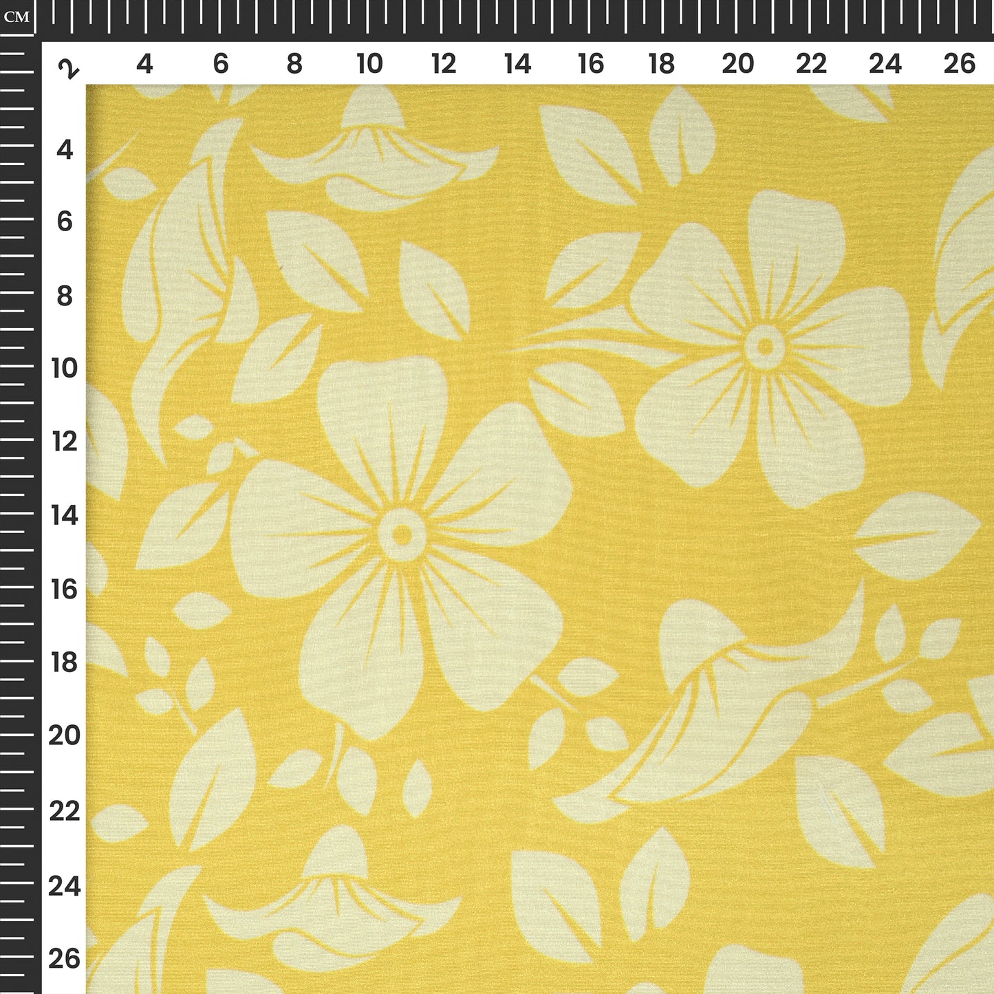 Bright Yellow Floral Digital Print Crepe Silk Fabric