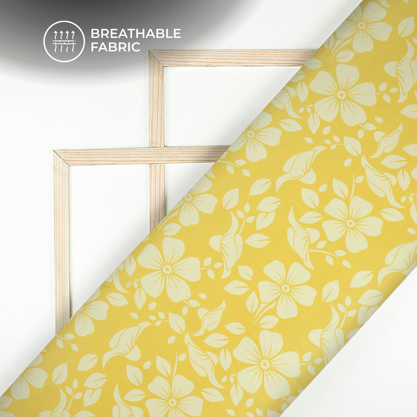 Bright Yellow Floral Digital Print Crepe Silk Fabric