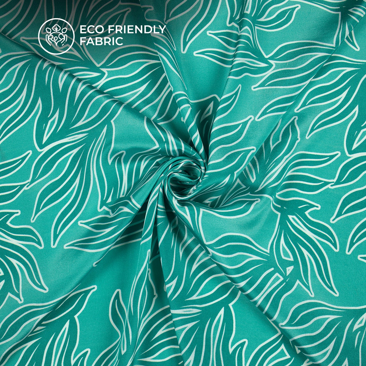 Viridian Green Leaf Digital Print Crepe Silk Fabric