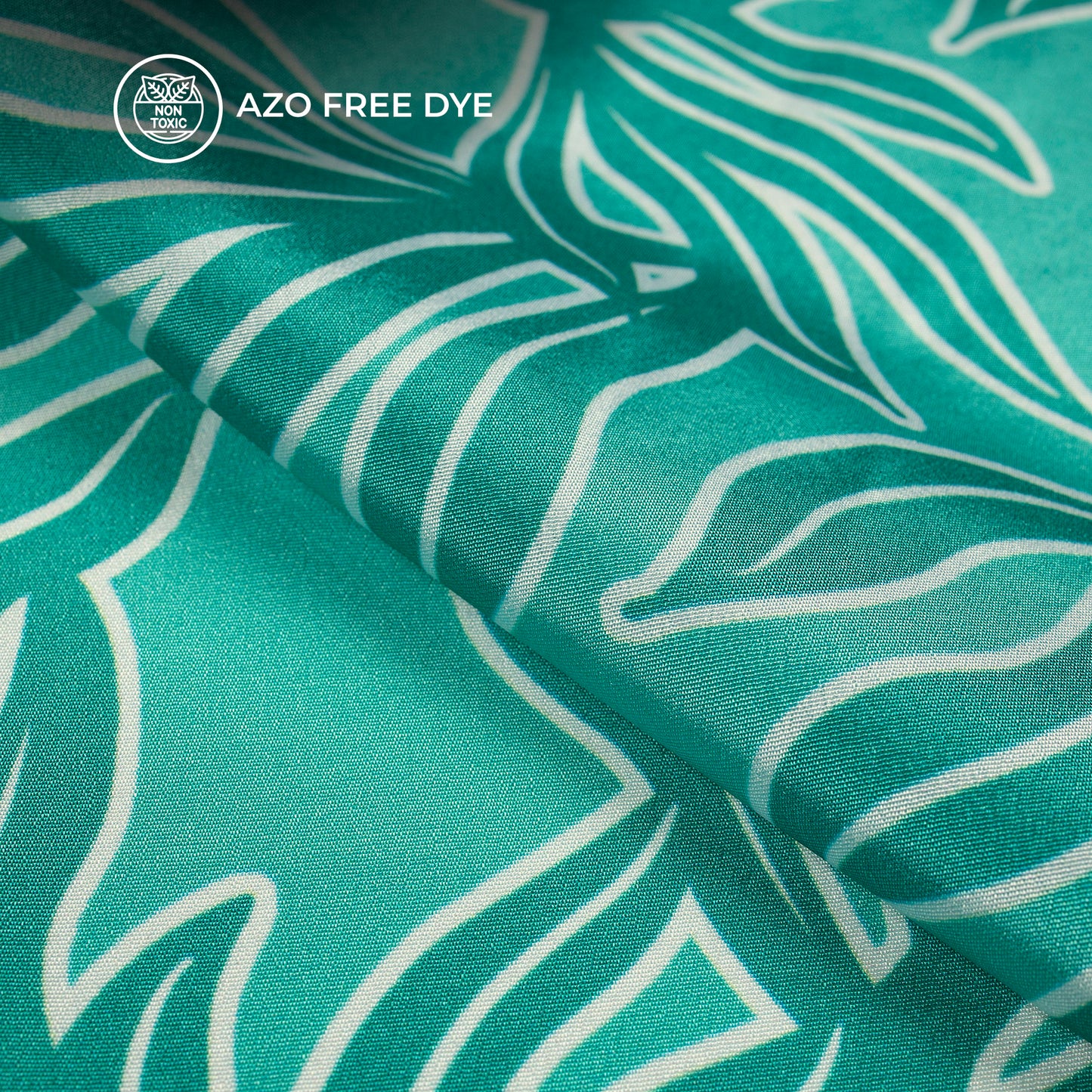 Viridian Green Leaf Digital Print Crepe Silk Fabric