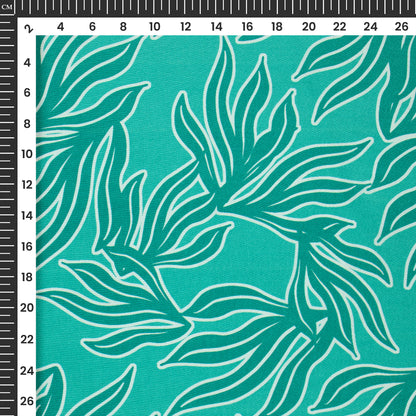 Viridian Green Leaf Digital Print Crepe Silk Fabric