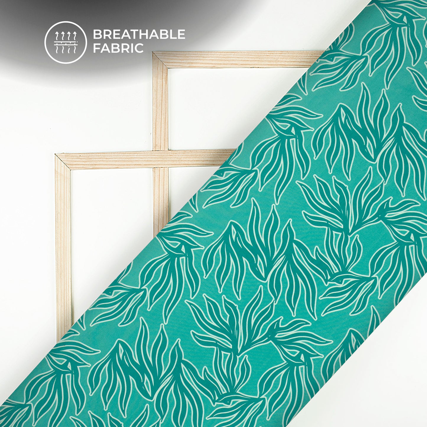 Viridian Green Leaf Digital Print Crepe Silk Fabric