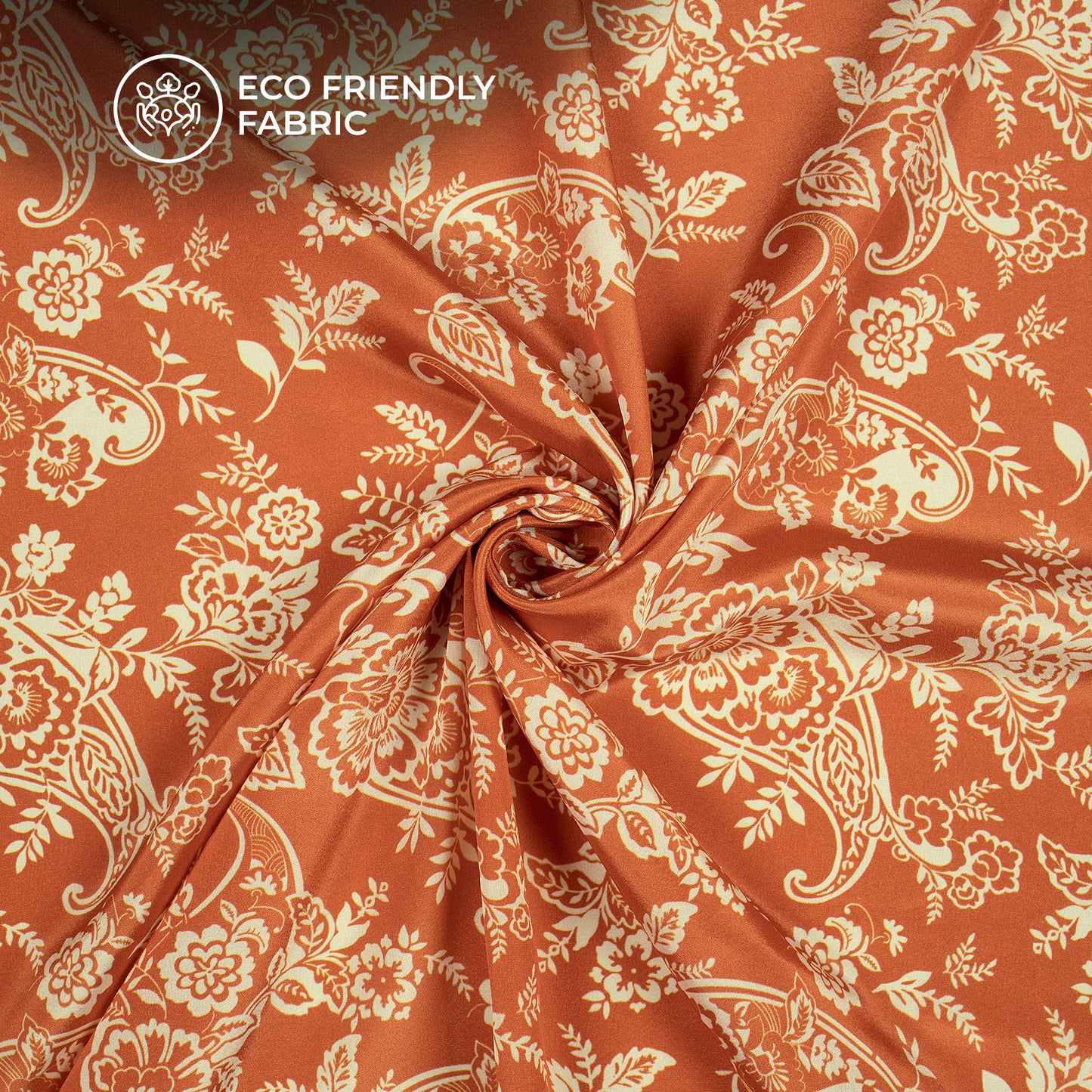 Fire Orange Floral Digital Print Crepe Silk Fabric