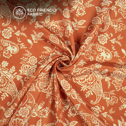 Fire Orange Floral Digital Print Crepe Silk Fabric
