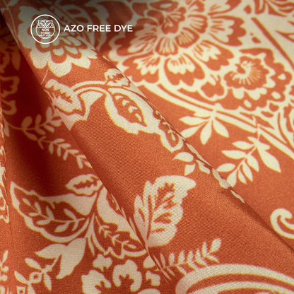 Fire Orange Floral Digital Print Crepe Silk Fabric