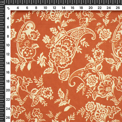 Fire Orange Floral Digital Print Crepe Silk Fabric