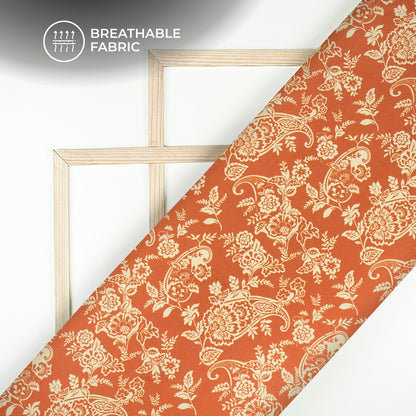 Fire Orange Floral Digital Print Crepe Silk Fabric