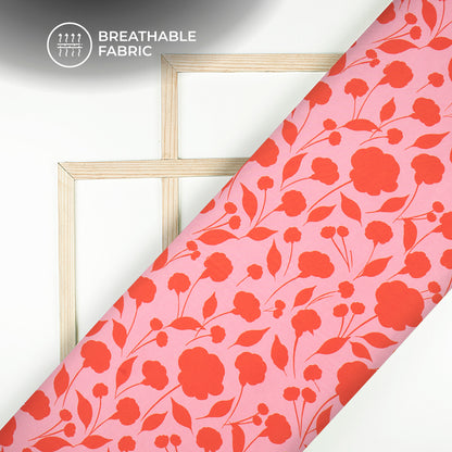 Rose Red Floral Digital Print Crepe Silk Fabric
