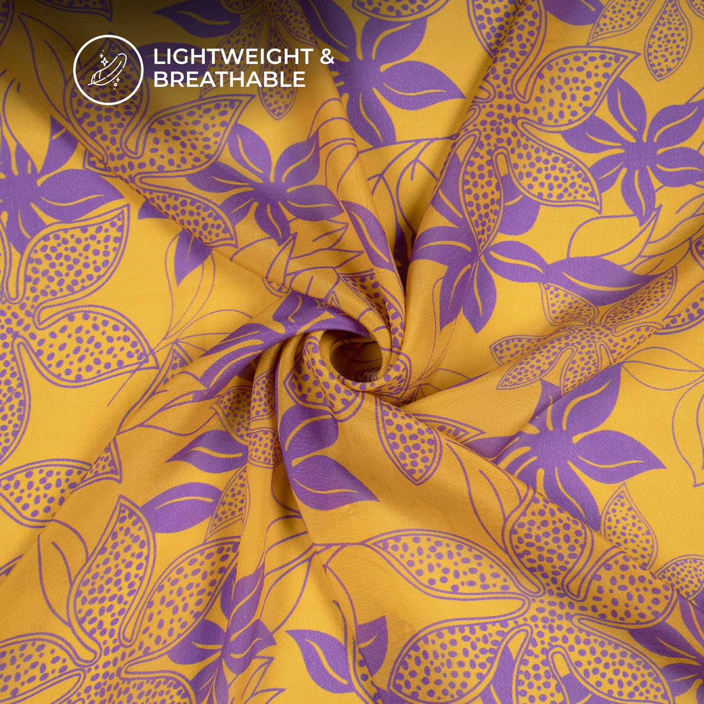 Golden Yellow Floral Digital Print Viscose Natural Crepe Fabric