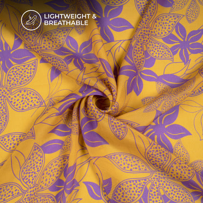 Golden Yellow Floral Digital Print Viscose Natural Crepe Fabric