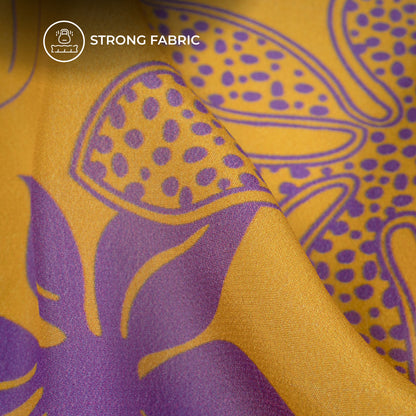 Golden Yellow Floral Digital Print Viscose Natural Crepe Fabric