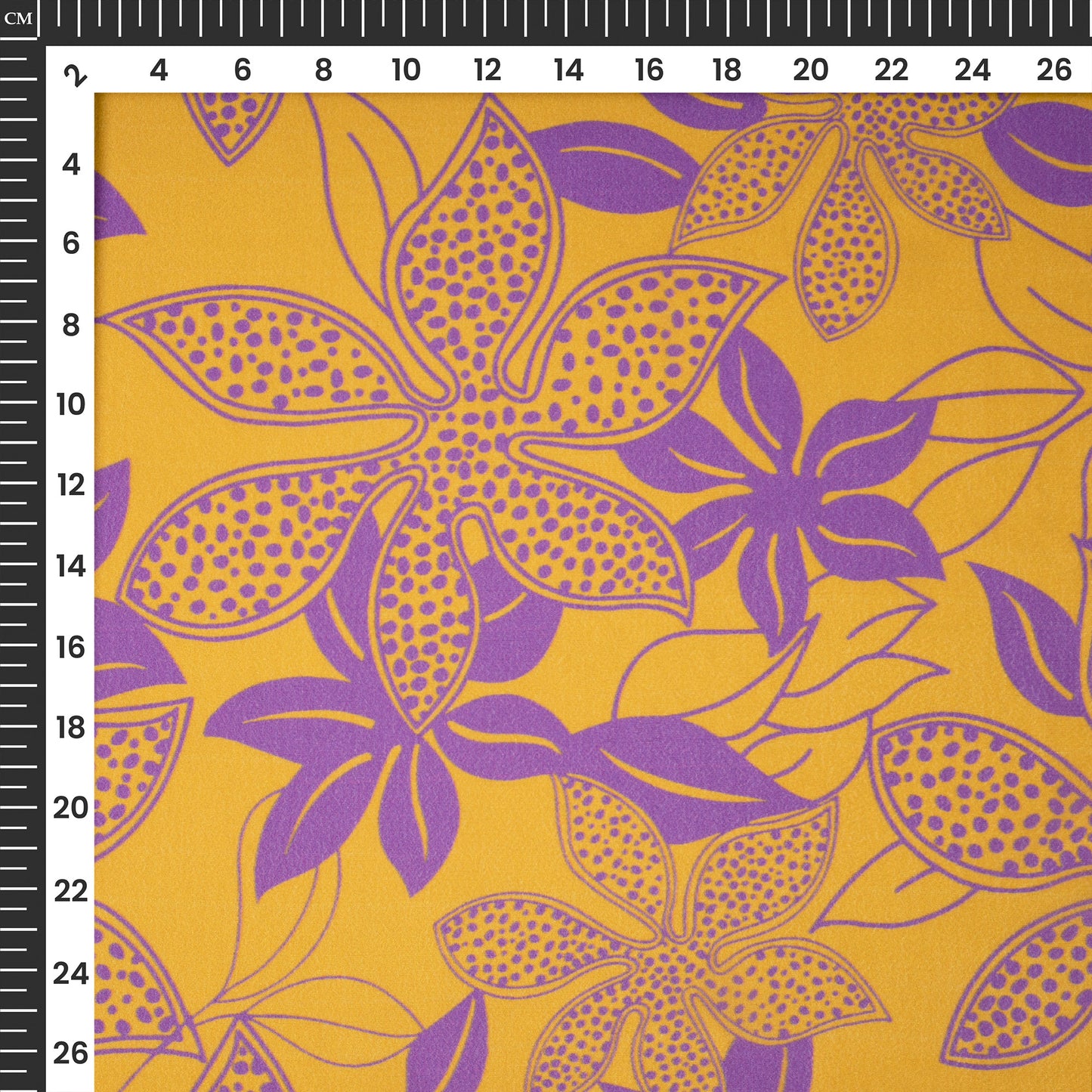 Golden Yellow Floral Digital Print Viscose Natural Crepe Fabric