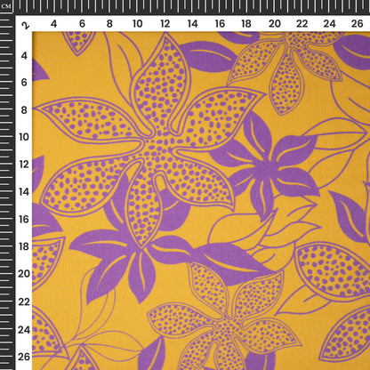 Golden Yellow Floral Digital Print Viscose Natural Crepe Fabric