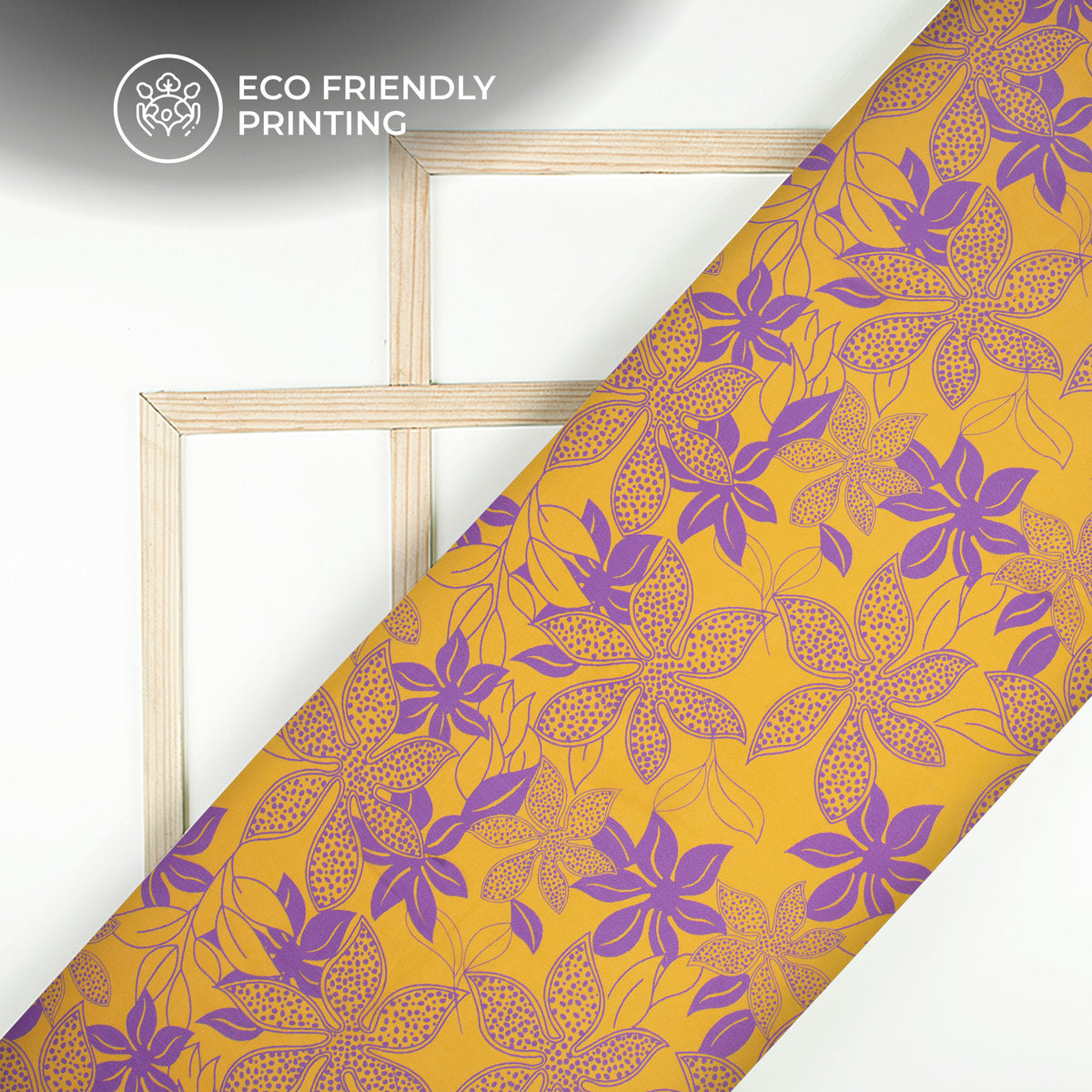 Golden Yellow Floral Digital Print Viscose Natural Crepe Fabric