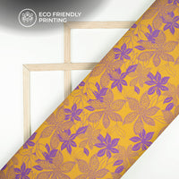 Golden Yellow Floral Digital Print Viscose Natural Crepe Fabric