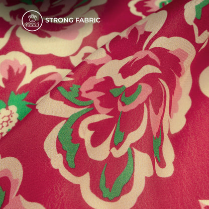 Rose Red Floral Digital Print Viscose Natural Crepe Fabric