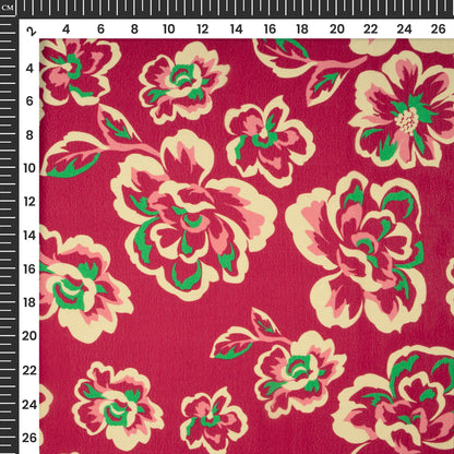 Rose Red Floral Digital Print Viscose Natural Crepe Fabric