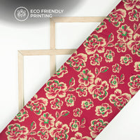 Rose Red Floral Digital Print Viscose Natural Crepe Fabric