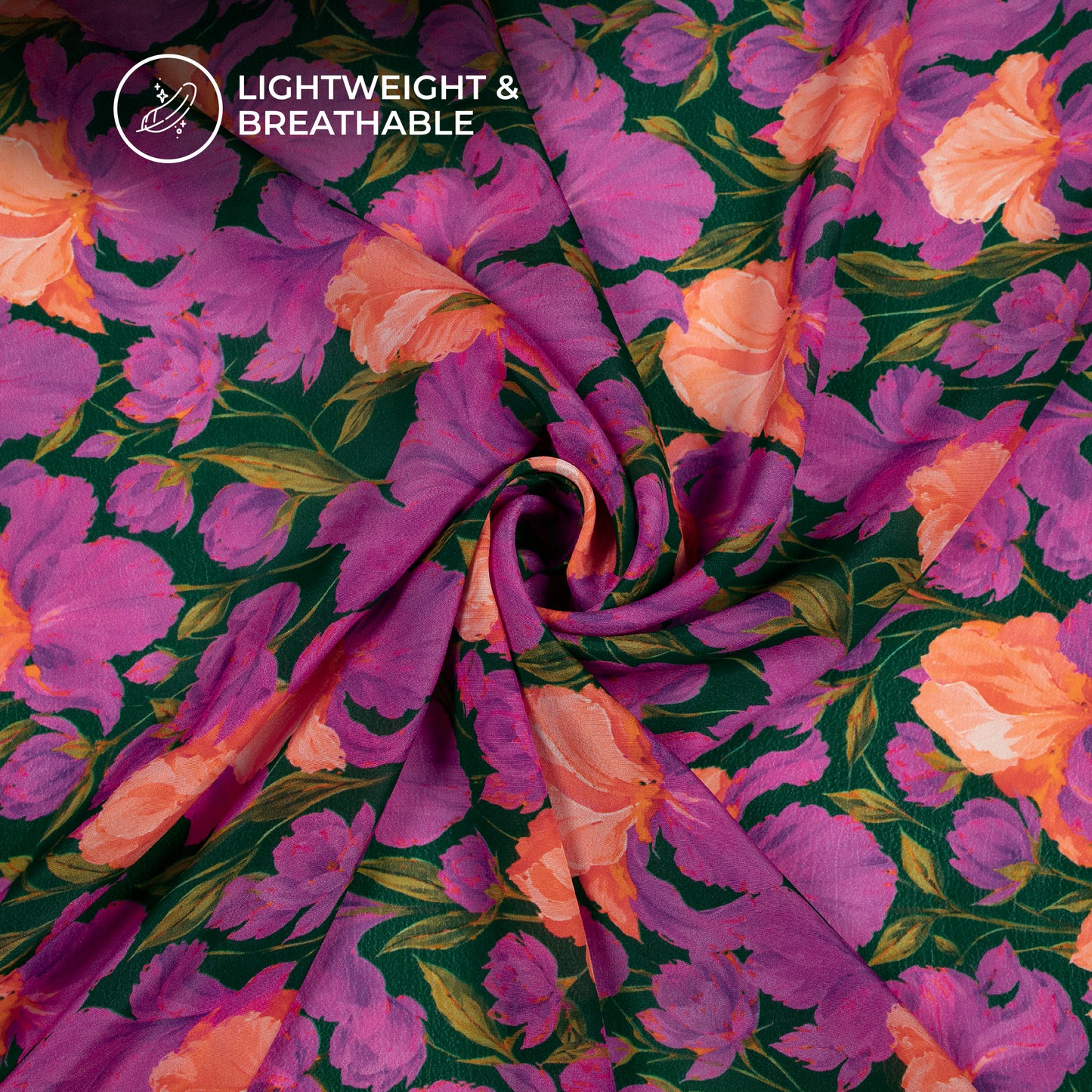 Medium Purple Floral Digital Print Viscose Natural Crepe Fabric