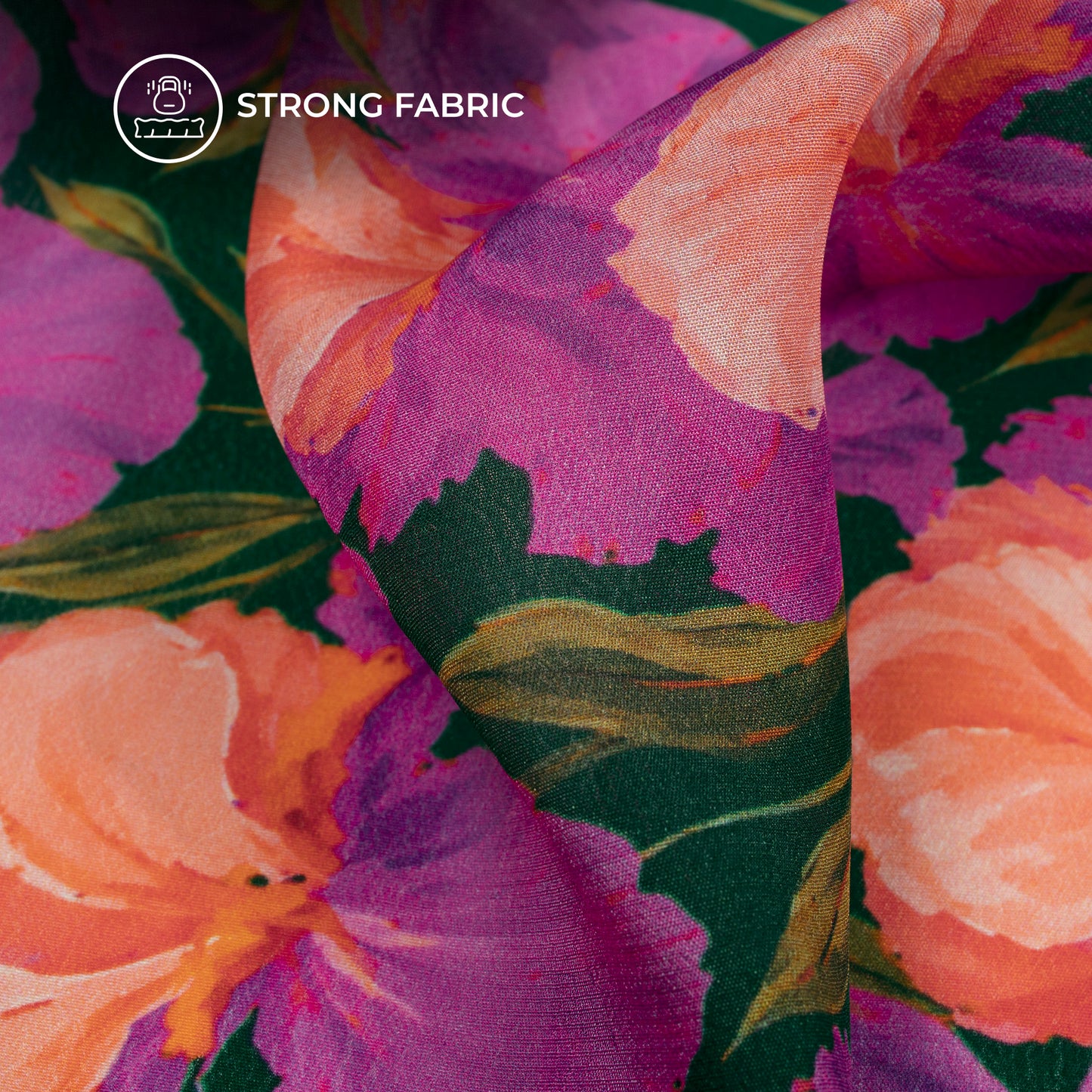 Medium Purple Floral Digital Print Viscose Natural Crepe Fabric