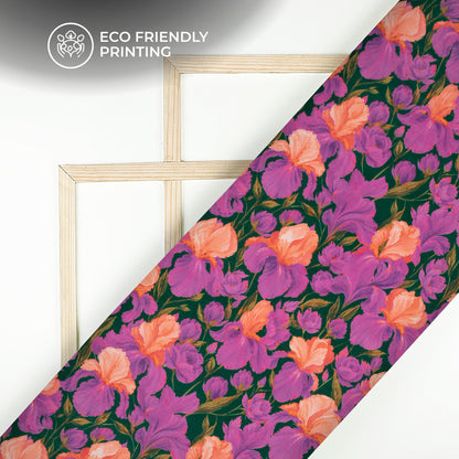 Medium Purple Floral Digital Print Viscose Natural Crepe Fabric