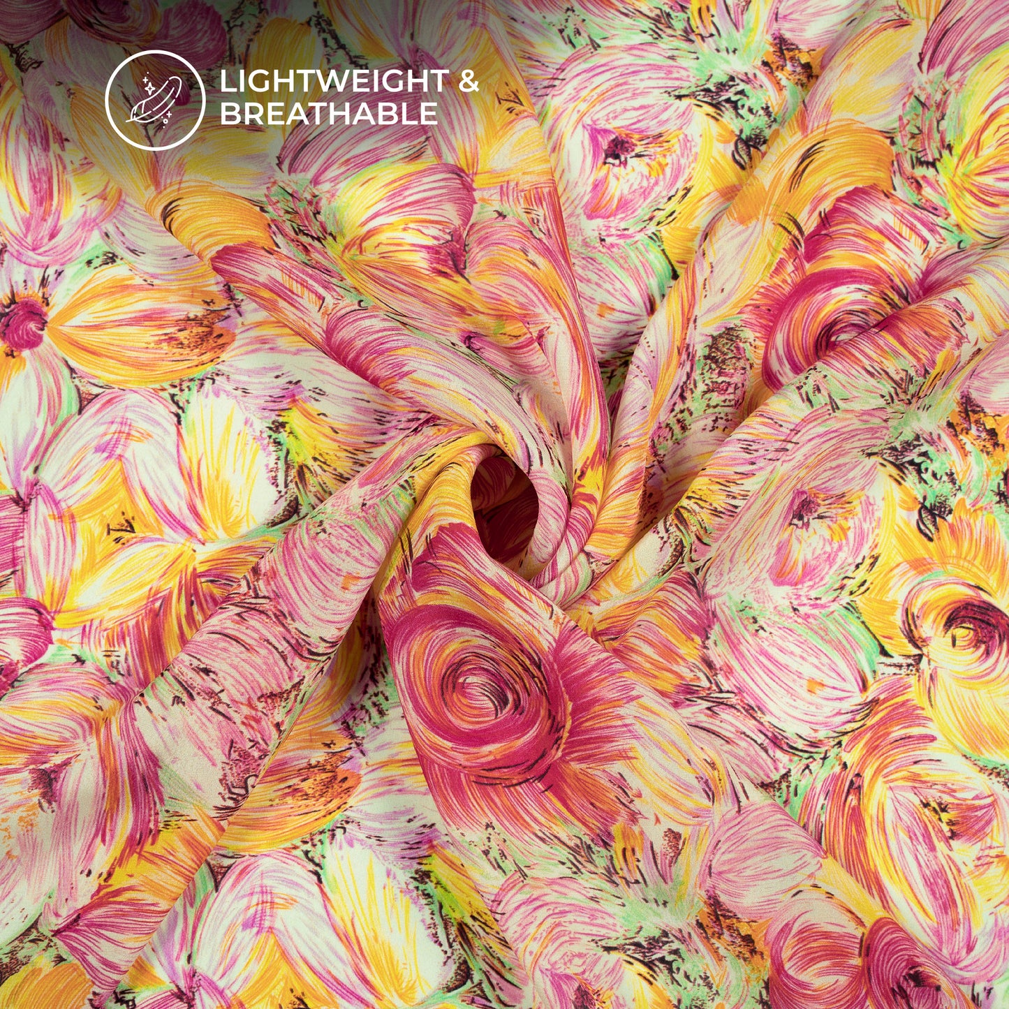 Multi Color Floral Digital Print Viscose Natural Crepe Fabric
