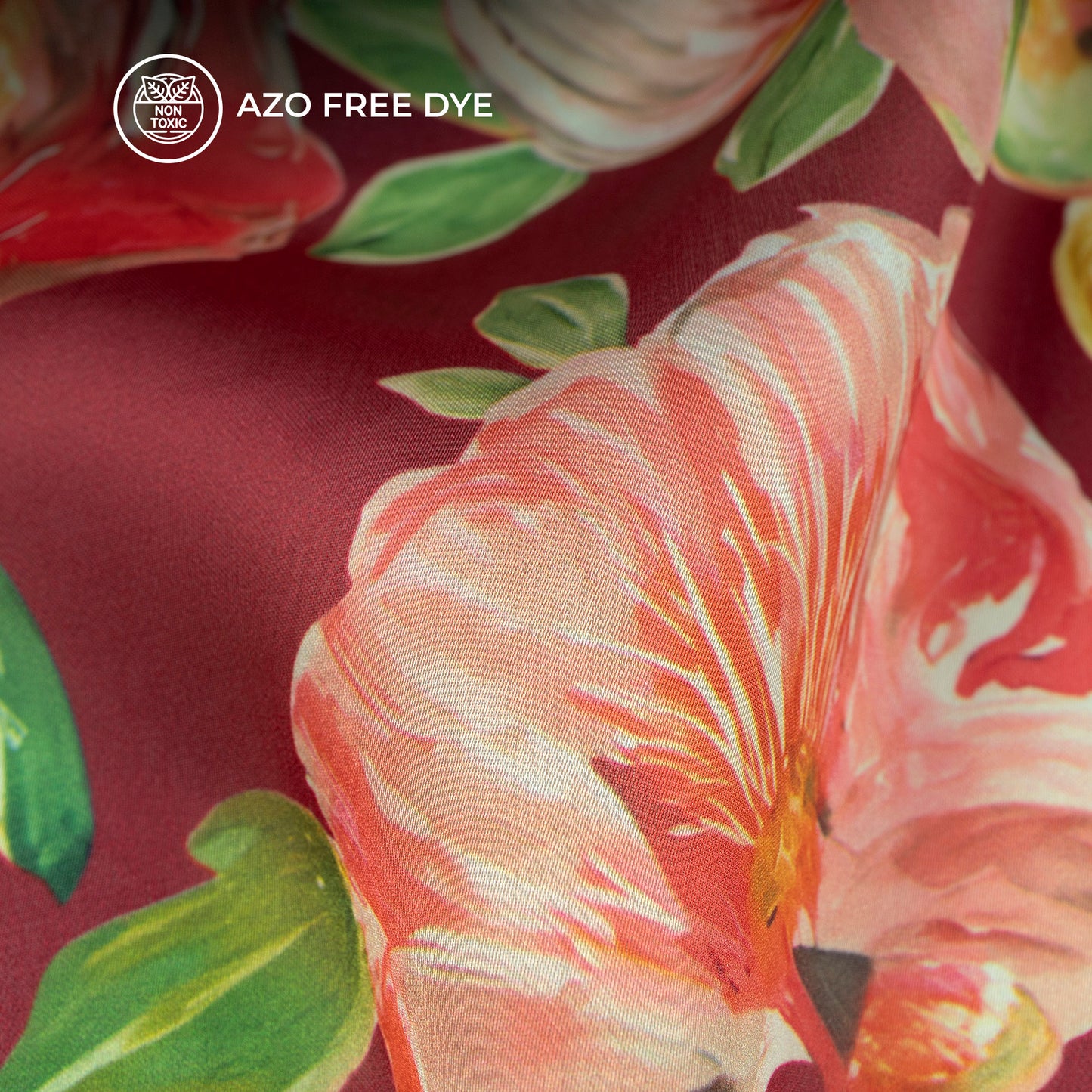 Cherry Red Floral Digital Print Georgette Satin Fabric