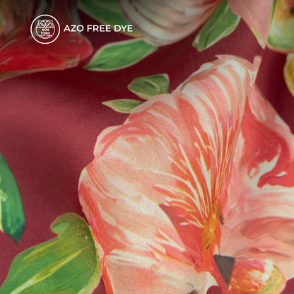 Cherry Red Floral Digital Print Georgette Satin Fabric