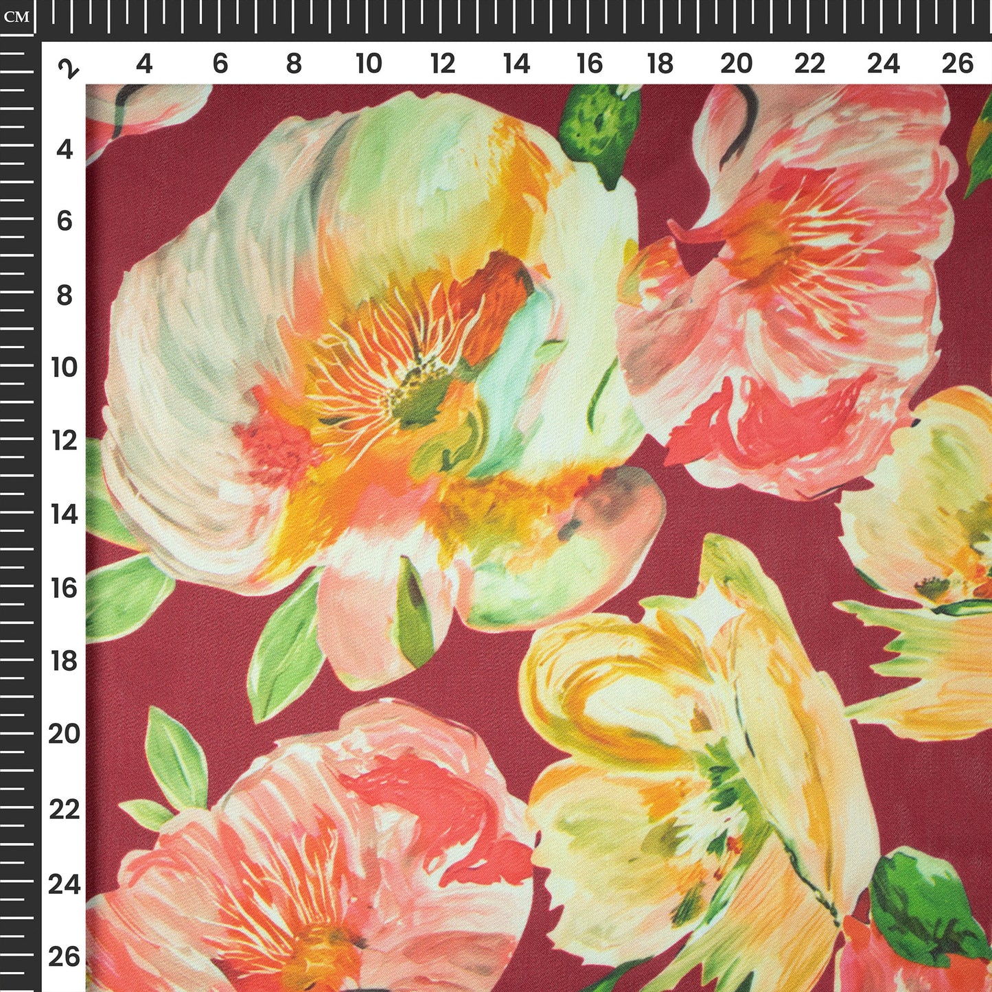 Cherry Red Floral Digital Print Georgette Satin Fabric