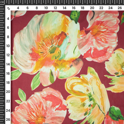 Cherry Red Floral Digital Print Georgette Satin Fabric