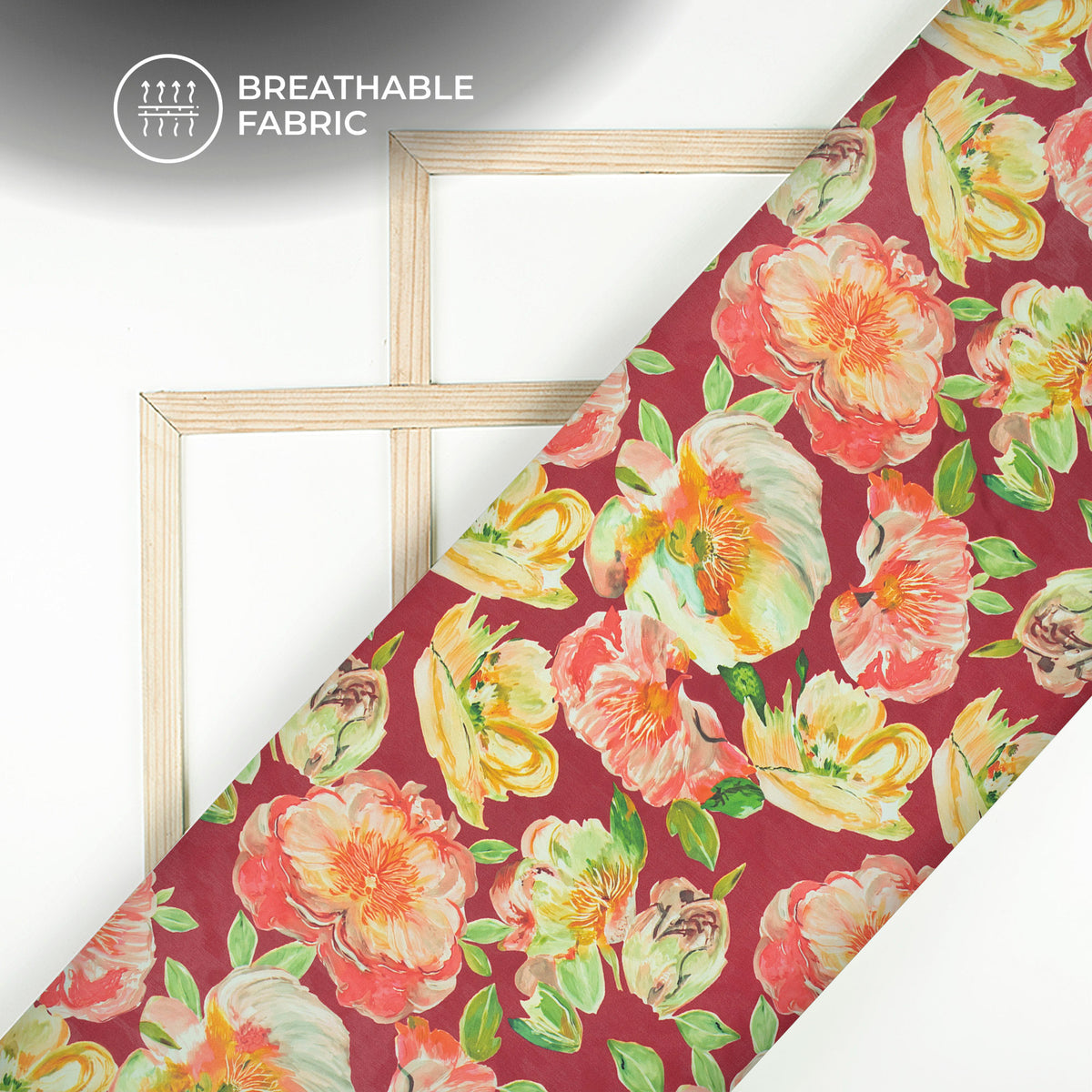 Cherry Red Floral Digital Print Georgette Satin Fabric