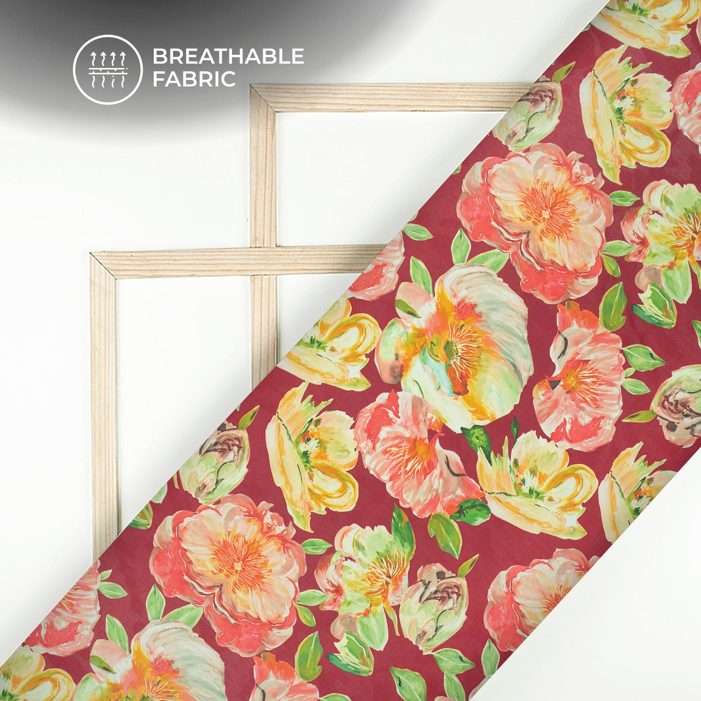 Cherry Red Floral Digital Print Georgette Satin Fabric