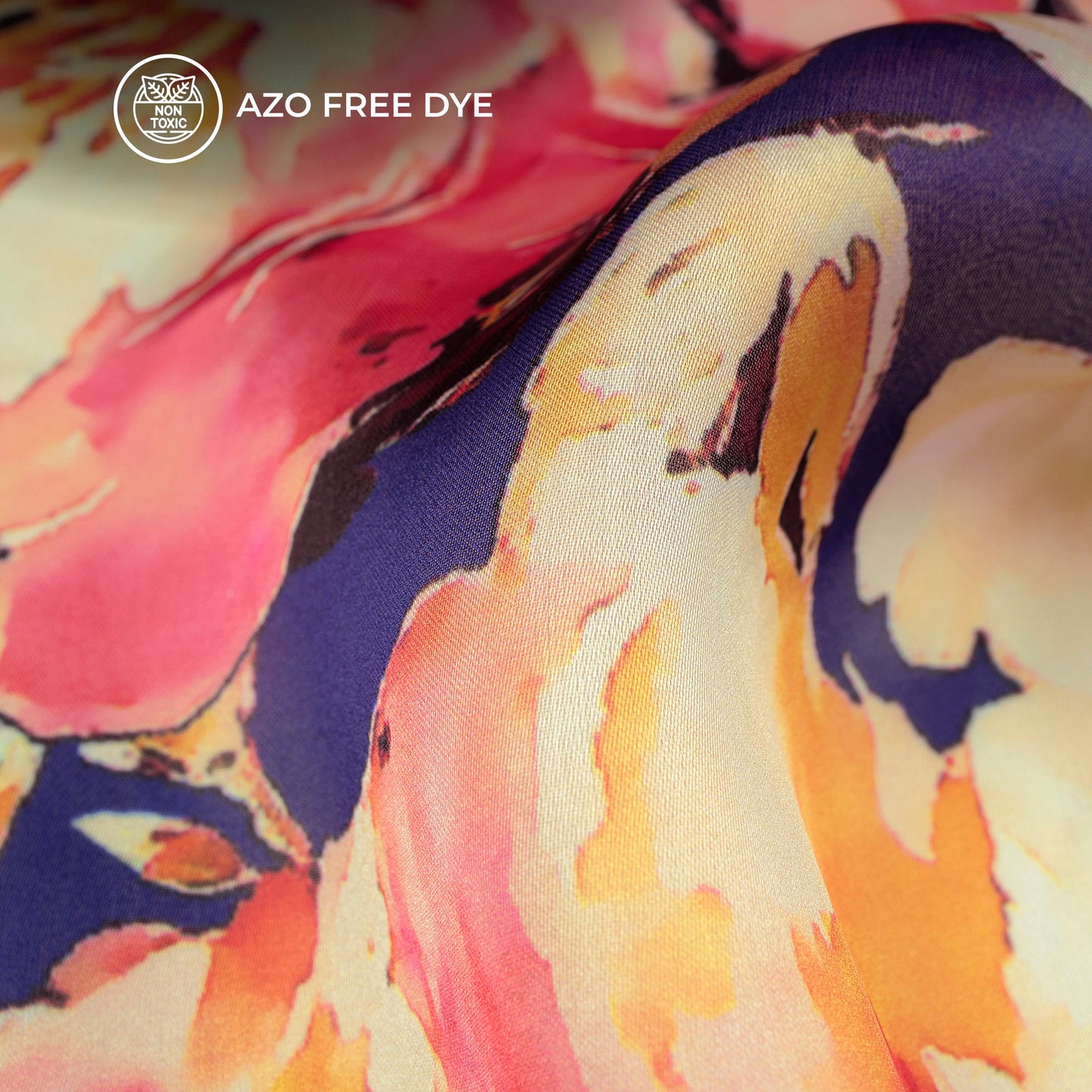 Admiral Blue Floral Digital Print Georgette Satin Fabric