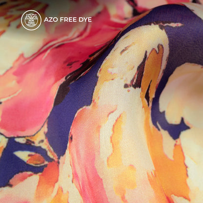 Admiral Blue Floral Digital Print Georgette Satin Fabric