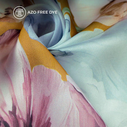 Golden Yellow Floral Digital Print Georgette Satin Fabric