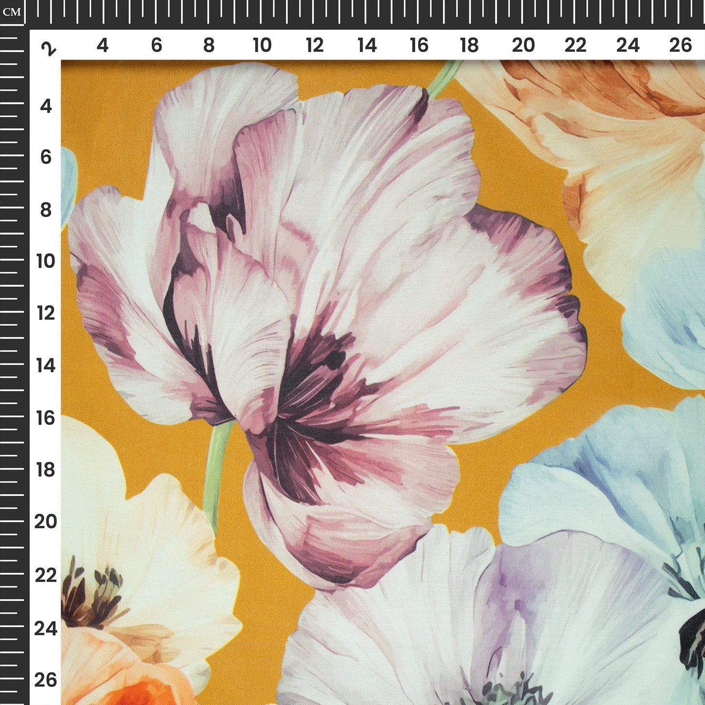 Golden Yellow Floral Digital Print Georgette Satin Fabric