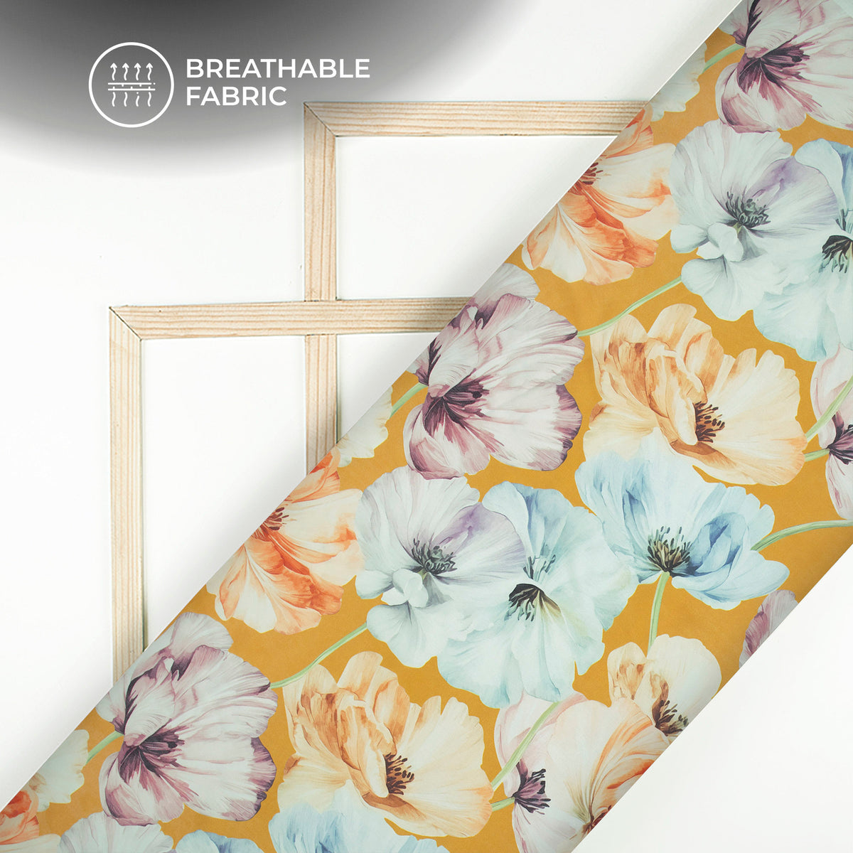 Golden Yellow Floral Digital Print Georgette Satin Fabric