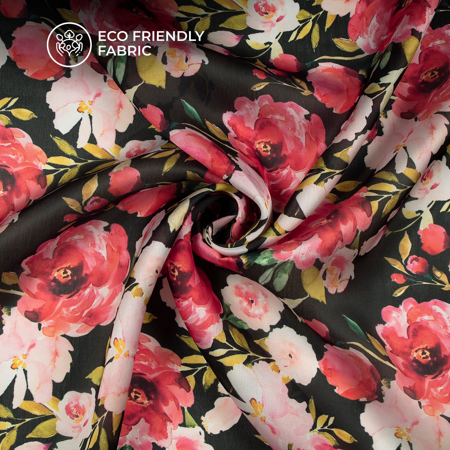 Ruby Red Floral Digital Print Georgette Satin Fabric
