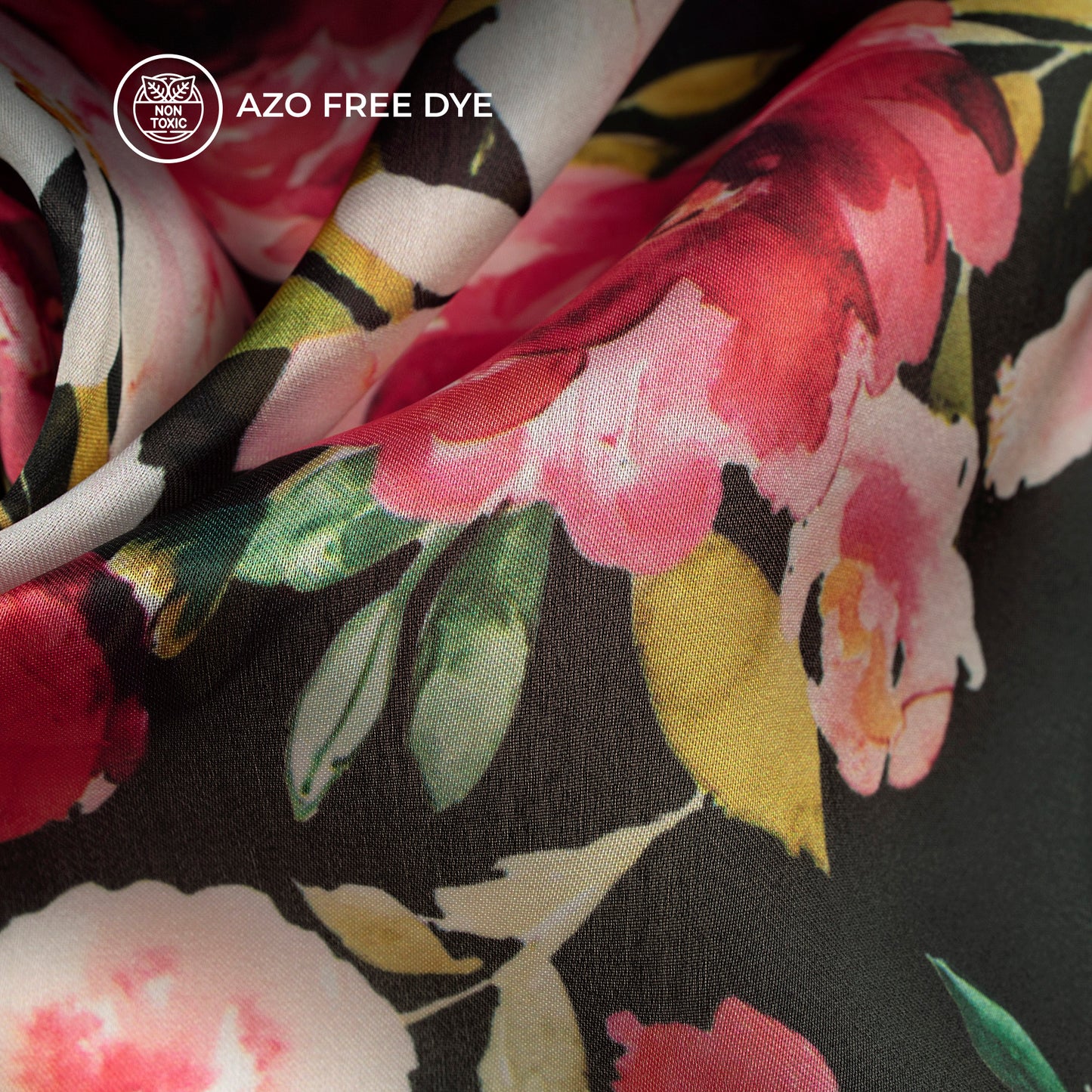 Ruby Red Floral Digital Print Georgette Satin Fabric