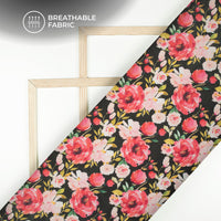 Ruby Red Floral Digital Print Georgette Satin Fabric