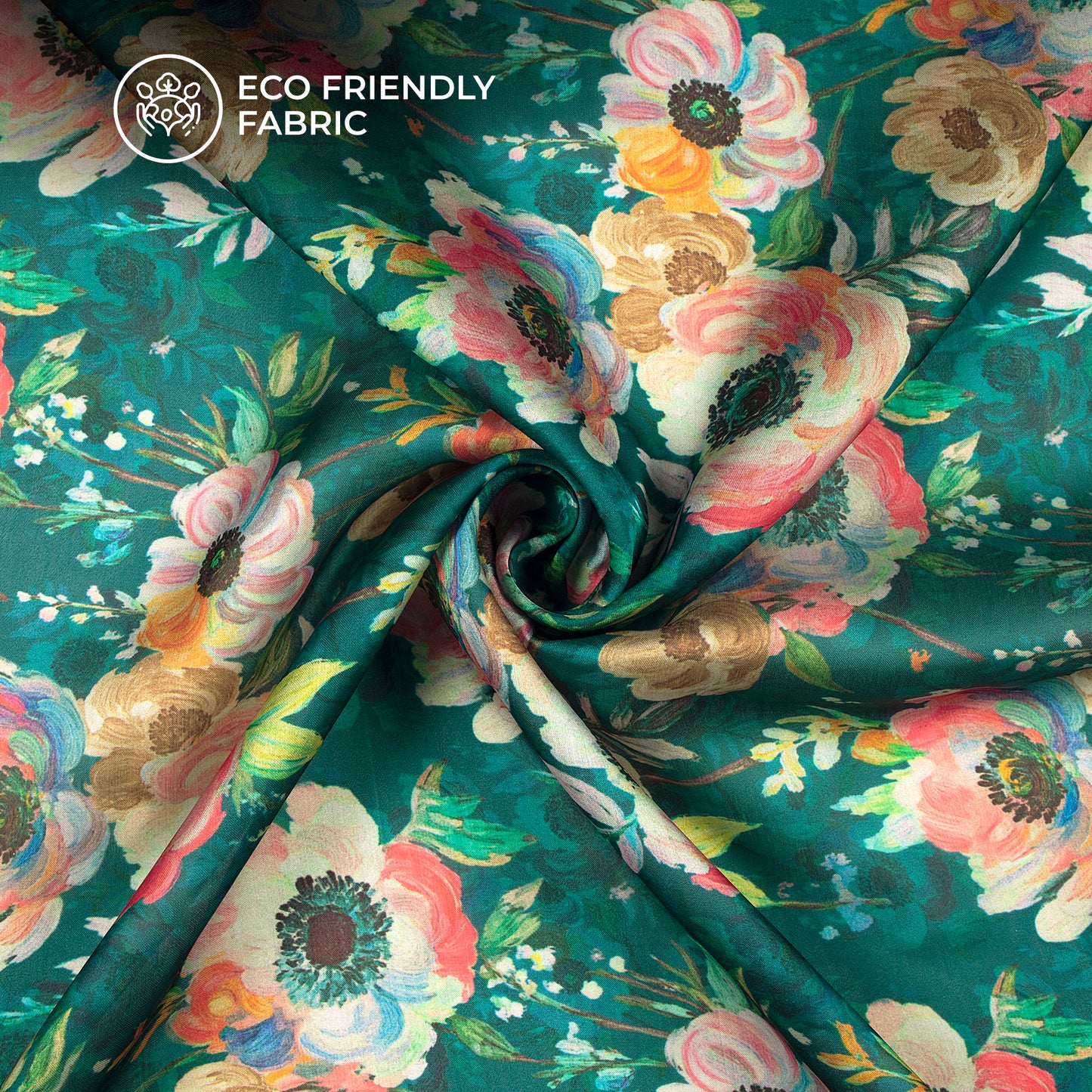 Crimson Red Floral Digital Print Georgette Satin Fabric
