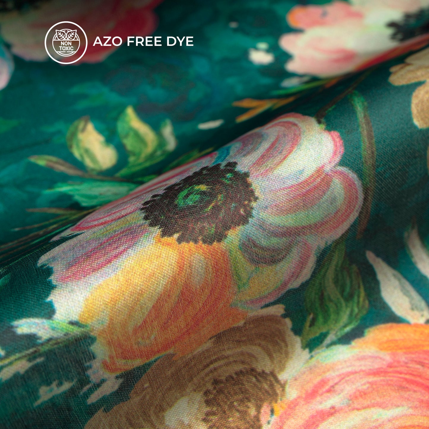 Crimson Red Floral Digital Print Georgette Satin Fabric