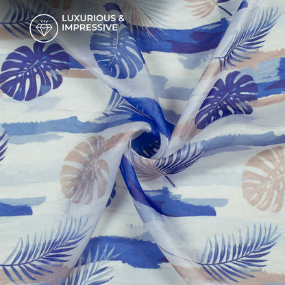 Midnight Blue Leaf Digital Print Shimmer Tissue Fabric