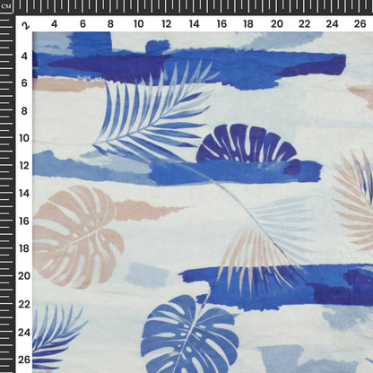 Midnight Blue Leaf Digital Print Shimmer Tissue Fabric
