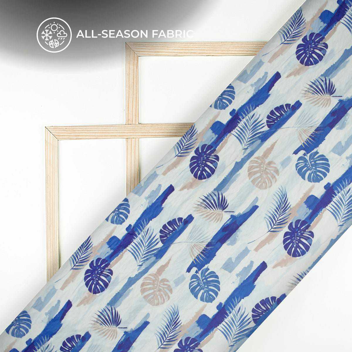 Midnight Blue Leaf Digital Print Shimmer Tissue Fabric