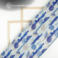 Midnight Blue Leaf Digital Print Shimmer Tissue Fabric